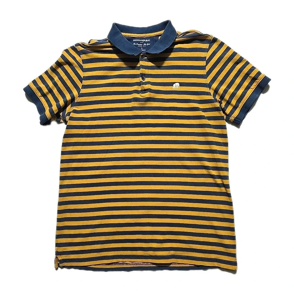 Banana Republic Men Large‎ Yellow Stripe Polo Short Sleeve Shirt